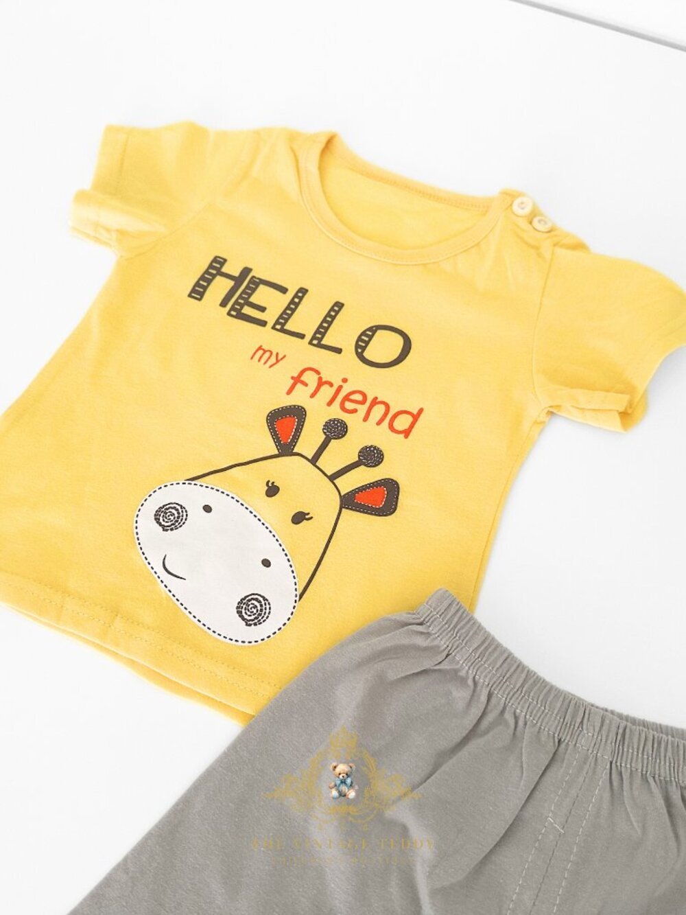 NWT Cute Boys Matching Set Kids T-shirt Shorts 2-Piece 100% Cotton Giraffe 9-12M - Picture 3 of 4